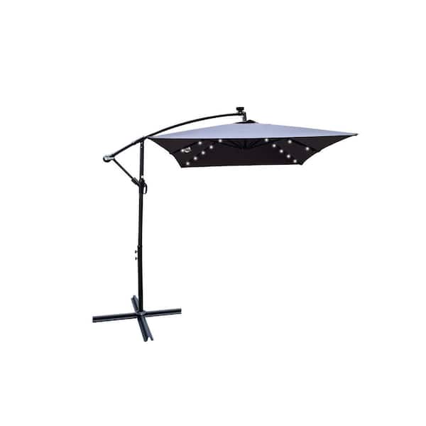 Tidoin 6.5 ft.x 10 ft. Steel Cantilever Solar Tilt Patio Umbrella in Anthracite with LED Light and Cross Base