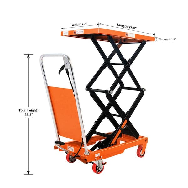 TORY CARRIER Orange 330 lbs. Max Load Capacity Double Scissor Lift