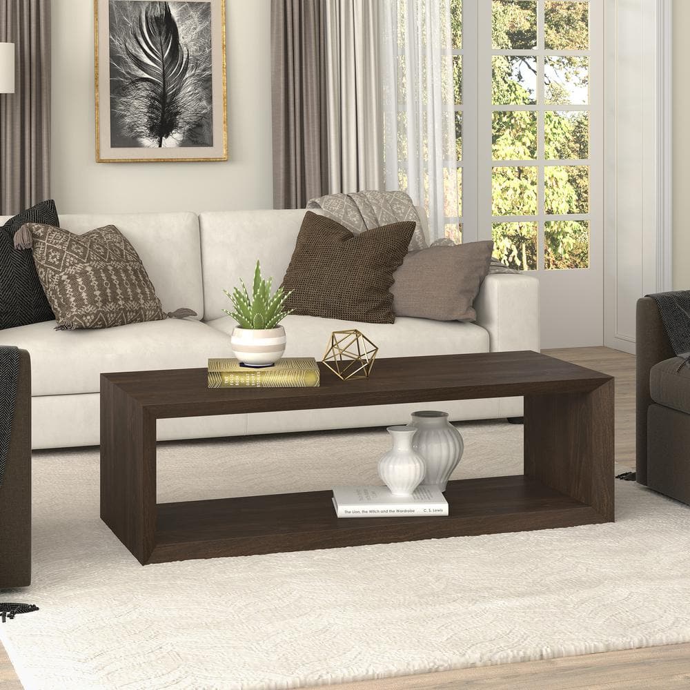 Alder Brown Rectangular MDF Coffee Table with Shelf