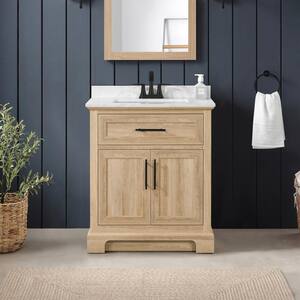 Doveton 30 in. W x 19 in. D x 34 in. H Single Sink Bath Vanity in Weathered Tan with White Engineered Marble Top