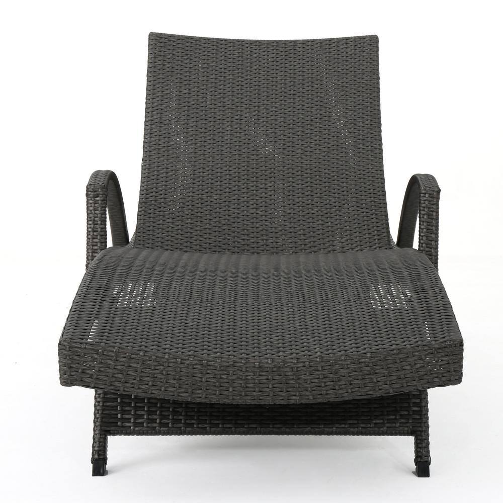 Gray Wicker Outdoor Adjustable Arm Chaise Lounges, Set of 2