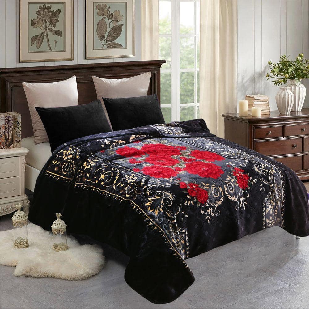 JML Black Rose 85 in. x 95 in. Polyester Warm Thick Raschel Mink