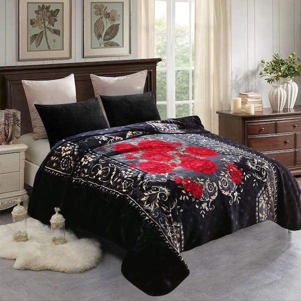 JML Black Rose 85 in. x 95 in. Polyester Warm Thick Raschel Mink