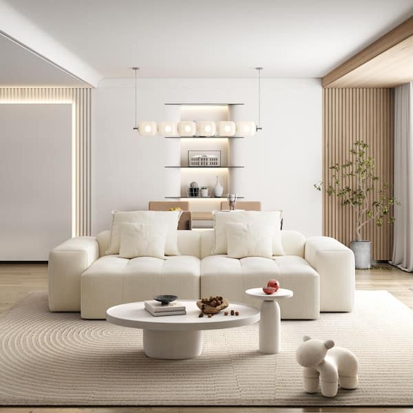 113.4 in. Sparkling Chenille Fabric Oversized Modular Sectional Sofa with Armrests and Pillows in. Beige