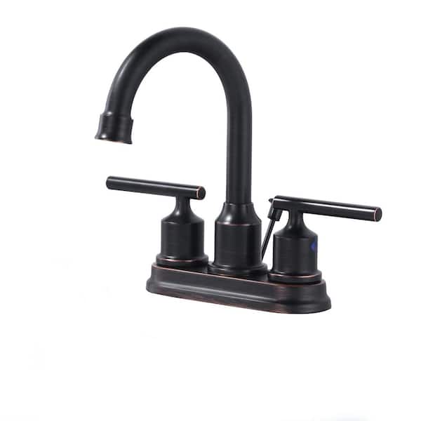 ALEASHA 4 in. Centerset Double Handle High Arc Bathroom Faucet in Oil Rubbed Bronze