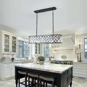 Indianapolis 5-Light Black Shaded Square/Rectangle Chandelier with Crystal Accents