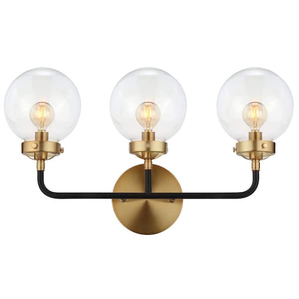 Caleb 3-Light 22 in. Brass/Black Wall Sconce
