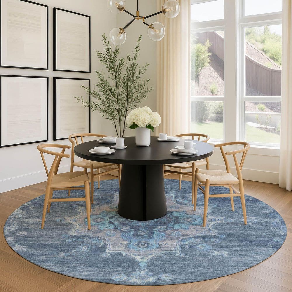 Chantille Machine Washable Indoor/Outdoor Abstract ACN2321 Blue 8 ft. x 8 ft. Round Rug price history on PriceWatchPro