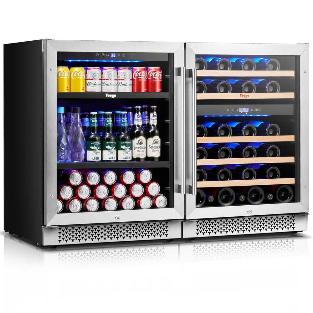 Yeego 48 in. Triple Zone 46-Wine Bottles 140-Cans Beverage and Wine Cooler Side-by-Side Refrigerators Built-in Fridge in Black