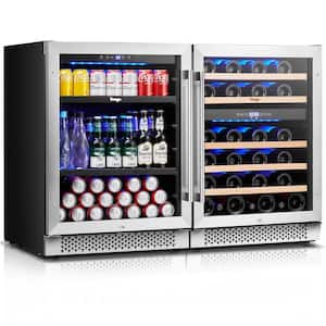 48 in. Triple Zone 46-Wine Bottles 140-Cans Beverage and Wine Cooler Side-by-Side Refrigerators Built-in Fridge in Black