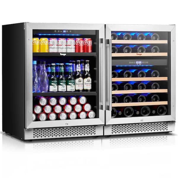 Yeego 48 in. Triple Zone 46-Wine Bottles 140-Cans Beverage and Wine Cooler Side-by-Side Refrigerators Built-in Fridge in Black