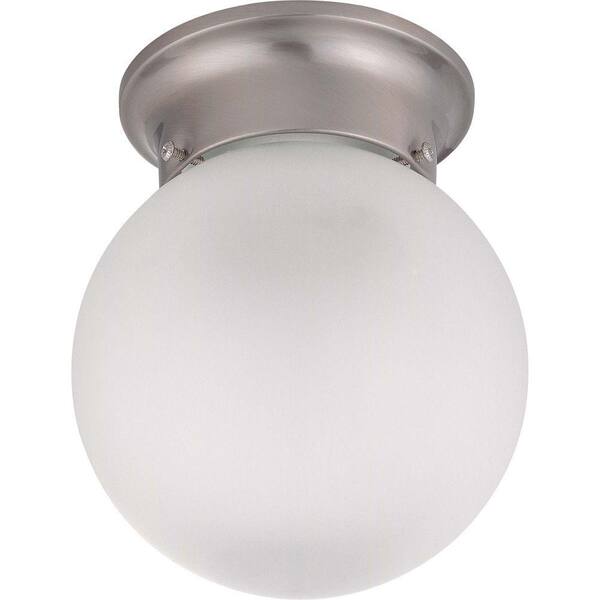 SATCO Nuvo 6 in. 1-Light Brushed Nickel Utility Flush Mount with Frosted White Glass Shade and No Bulbs Included