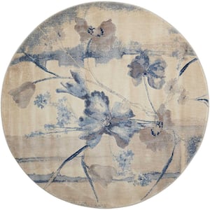 Somerset Ivory/Blue 6 ft. x 6 ft. Floral Vintage Round Area Rug