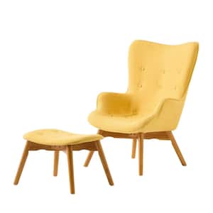 Katalina Muted Yellow Fabric Contour Chair with Ottoman