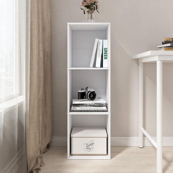 37.52 in. Tall White Wood 3-Shelf Etagere Bookcase