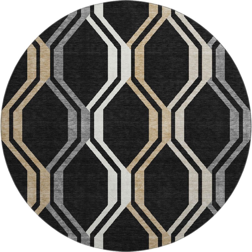 Mayfield Premium Machine Washable Abstract AMF2326 Black 8 ft. x 8 ft. Round Rug price history on PriceWatchPro