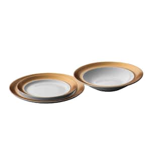 Gem 3pc Plate Set, 2 Plates and Bowl, White and Gold