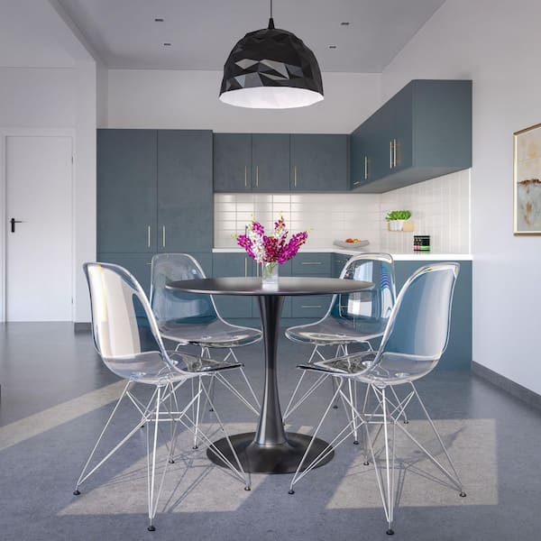 Cresco Modern Plastic Molded Dining Side Chair With Eiffel Chrome Legs Clear Set of 2