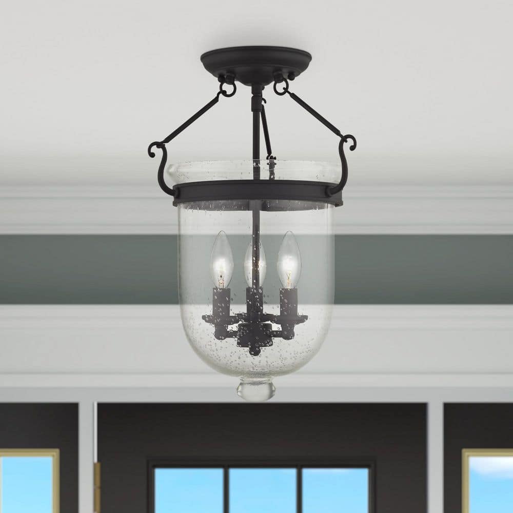 Jefferson Black 18" Hand-Blown Glass Semi-Flush Mount Light