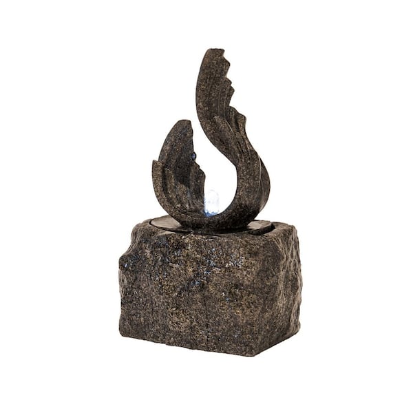 Xbrand Water Fountain Modern Freestanding Outdoor Garden 25 in. Tall Black Stone-Look Sculptural Fiber Resin with LED Light