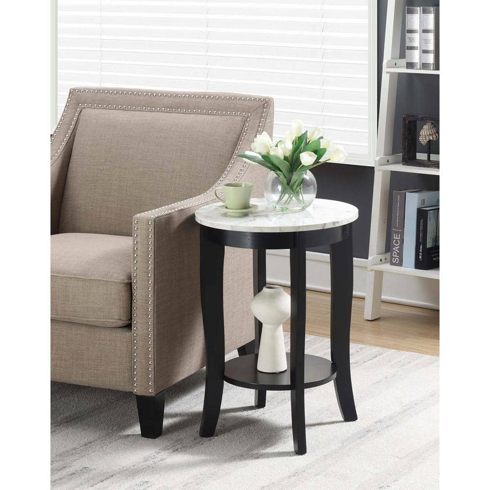 Elegant Heritage 18" Round Wood End Table with Shelf, White-Black