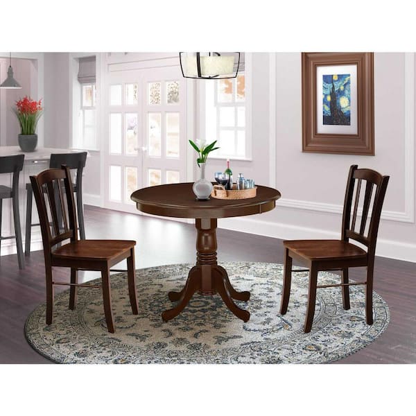 East West Furniture 3-Piece Mahogany Finish Solid Wood Top - Dining Room Set - Seats-4