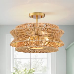 Silvia 16 in. 2-Light Bohemian Woven Rope Semi-Flush Mount Ceiling Light