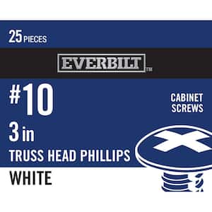 #10 x 3 in. Zinc-Plated Phillips Drive Truss-Head Cabinet Screws with White Painted Head (25-Piece)