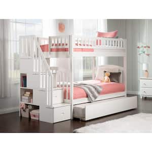 Westbrook White Twin Over Twin Staircase Bunk with Twin Size Urban Trundle Bed