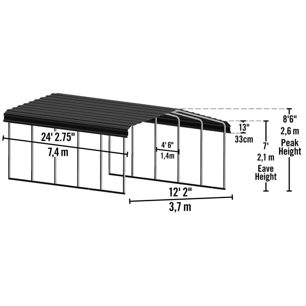 12' x 24' Eggshell Galvanized Steel Carport with Black Frame