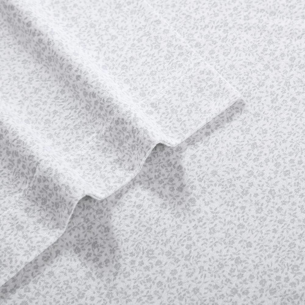 Chelsie Vine Gray Cotton Flannel King Sheet Set with Pillowcases