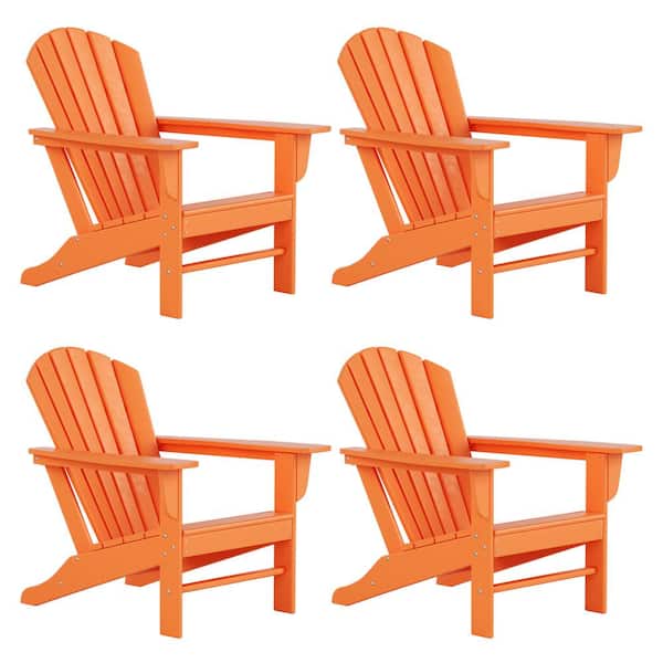 Mason Orange Poly Plastic Outdoor Patio Classic Adirondack Chair, Fire Pit Chair (Set of 4)