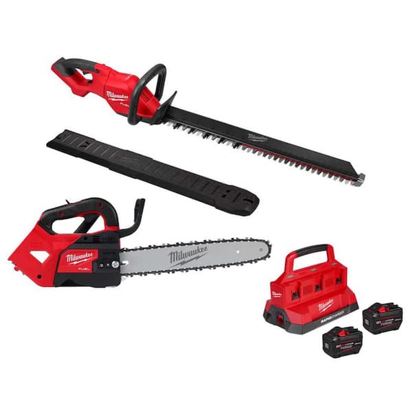 M18 FUEL 18V 30 in. Brushless Cordless Battery Hedge Trimmer w/ M18 Top Handle Chainsaw, M18 FORGE 12.0 Ah Starter Kit
