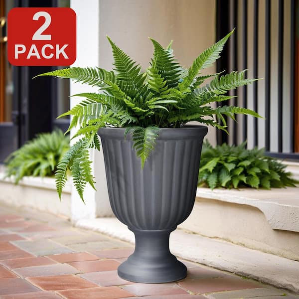 Vigoro Beck 15.5 in. W x 21 in. H Black Resin Indoor/Outdoor Decorative Urn (2-Pack)