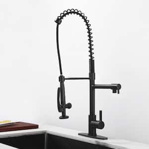 Deck Mounted Commercial Double-Handle Pull Down Sprayer Kitchen Faucet in Black
