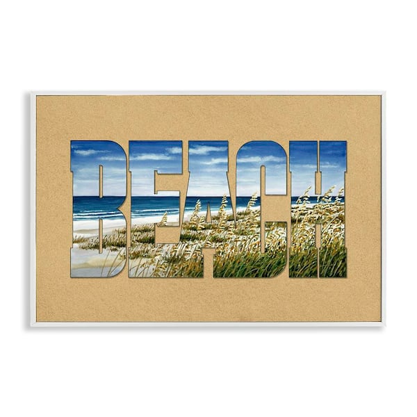 Stupell Industries Grassy Beach Typography by Art Brands Holdings, LLC. White Framed Coastal Giclee Art Print 16 in. x 24 in.