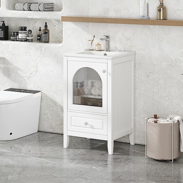 Unbranded White 20 in. W Bathroom Vanity with Sink, Bathroom Cabinet with Soft Closing Glass Door, A Drawer