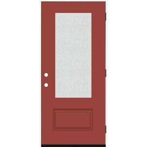 Legacy 36 in. x 80 in. 3/4 Lite Rain Glass LHOS Morocco Red Finish Fiberglass Prehung Front Door