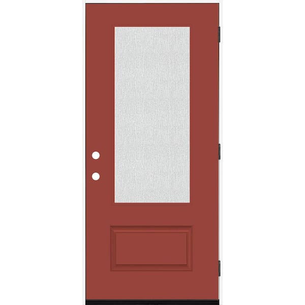 Steves & Sons Legacy 36 in. x 80 in. 3/4 Lite Rain Glass LHOS Morocco Red Finish Fiberglass Prehung Front Door