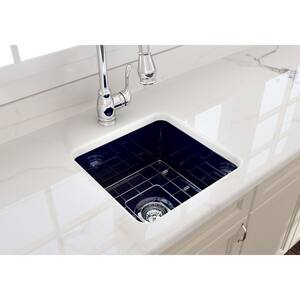 Sotto Drop-in/Undermount Fireclay 18 in. Single Bowl Kitchen Sink with Bottom Grid and Strainer in Sapphire Blue