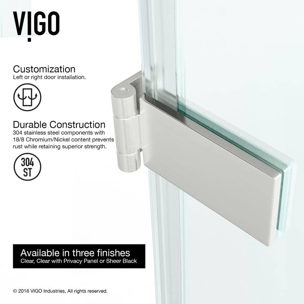 Soho 25" x 71" Frameless Clear Glass Shower Door with Stainless Steel Hardware