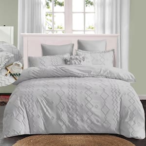 Shatex Tufted Comforter Set King Size- 3 Piece All Season, Ultra Soft Polyester Bedding Comforters- Boho Stripes, Gray