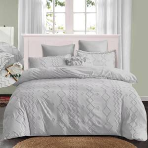 Shatex Tufted Grey Queen Comforter Sets- 3 Piece All Season Ultra Soft Polyester Bedding Comforters- Boho Stripes, Gray