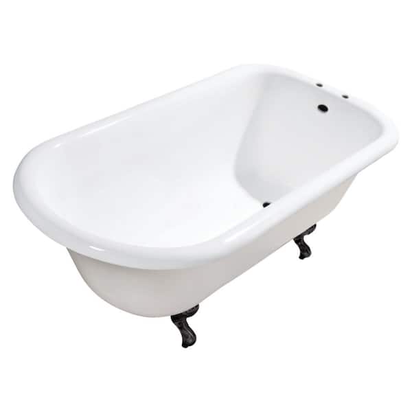 Aqua Eden 48.1 in. x 30.1 in. Cast Iron Classic Flat-Rim Clawfoot Soaking Bathtub in White/Matte Black