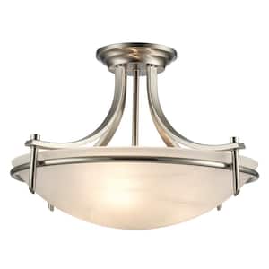 Vitalian 21 in. 3-Light Brushed Nickel Semi-Flush Mount Ceiling Light Fixture with Marbleized Glass Shade