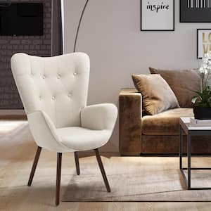 Kas Beige Fabric Upholstered Tufted Armrest Wingback Arm Chair