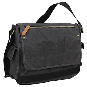 15 in. Vintage Cotton Wax Canvas Laptop Messenger Bag with 15 in. Laptop Compartment. Gray