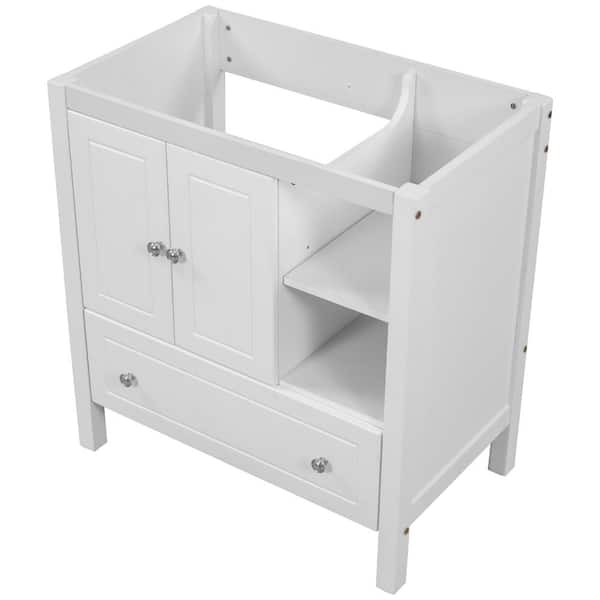 Unbranded 30 in. W x 18 in. D x 32.1 in. H Bath Vanity Cabinet without Top in White with a Big Drawer and Open shelves