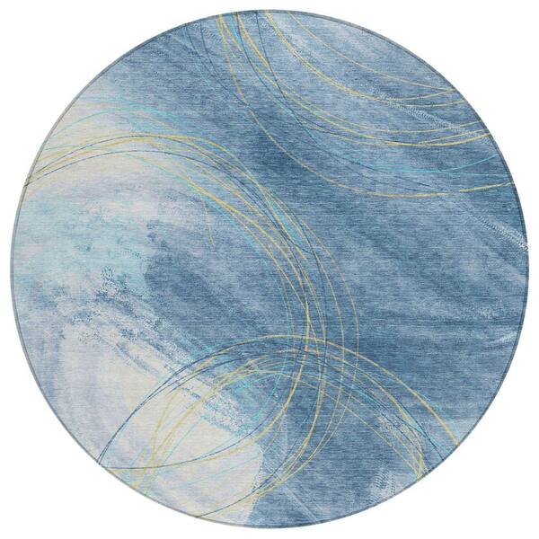 Chantille Machine Washable Indoor/Outdoor Abstract ACN2396 Sky 8 ft. x 8 ft. Round Rug
