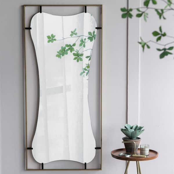 Contemporary 60 in. x  28 in. Poppy Mirror with Gold Metal Frame Wall Decor for Bathroom, Entryway